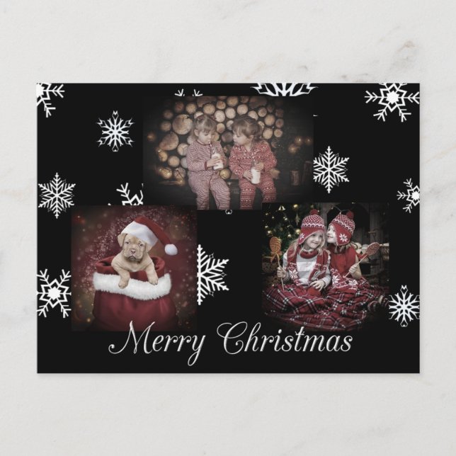 Black Merry Christmas Personalised Photo Postcard (Front)