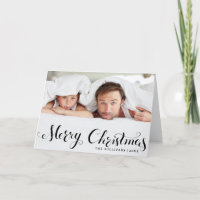 Black Merry Christmas Script Holiday Photo Card