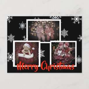Black Merry Christmas Snowflake Personalised Photo Postcard