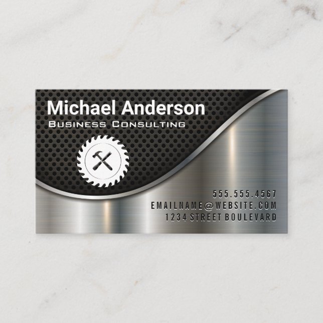Black Mesh and Metallic | Saw and Hammer Business Card (Front)