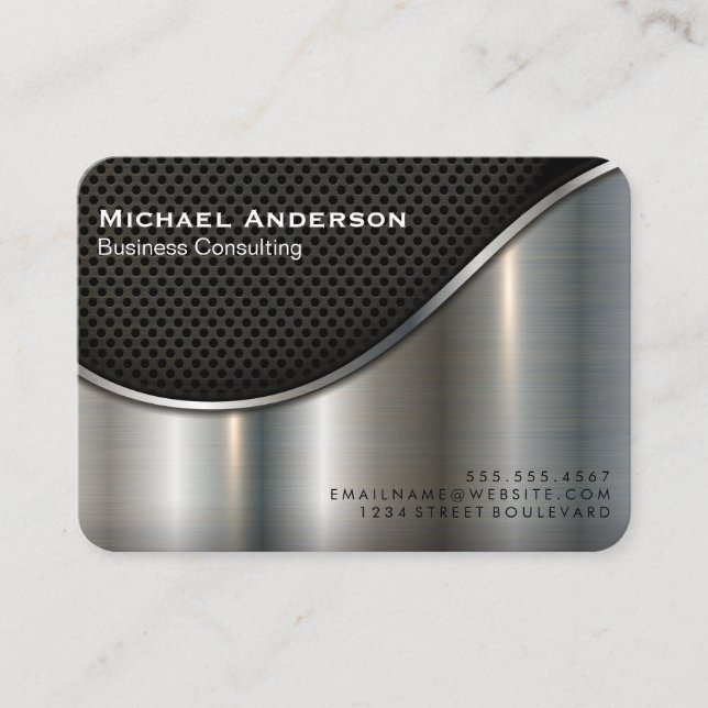 Black Mesh and Metallic Silver Business Card (Front)
