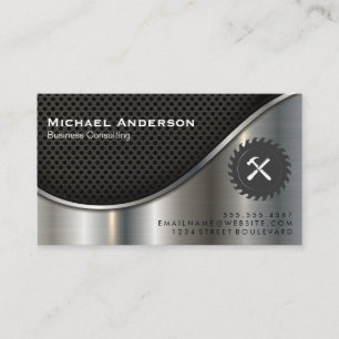 Black Mesh and Metallic Silver Saw Hammer Business Card