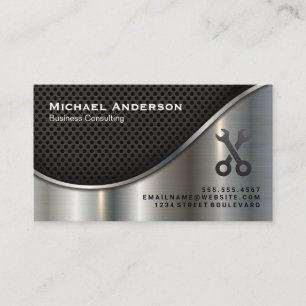 Black Mesh and Metallic Silver Wrenches Business Card