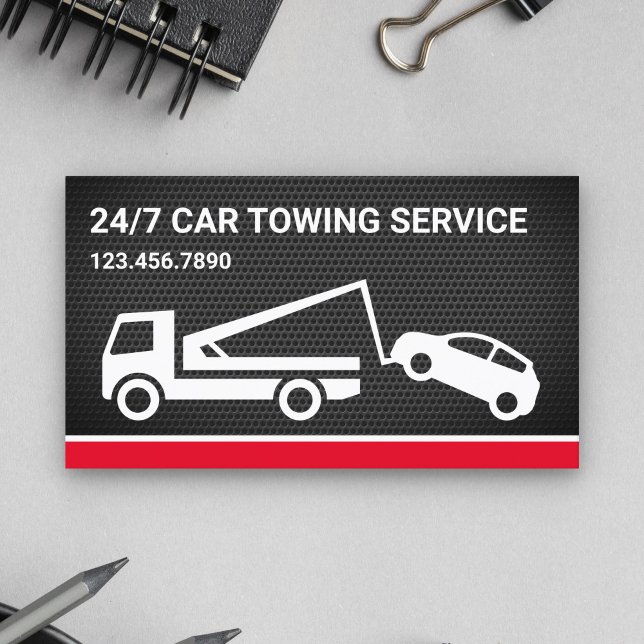 Black Mesh Car Towing Service Tow Truck Business Card (Creator Uploaded)