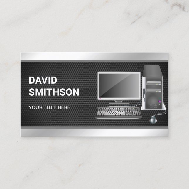 Black Mesh Desktop PC Computer Repair Technician Business Card (Front)
