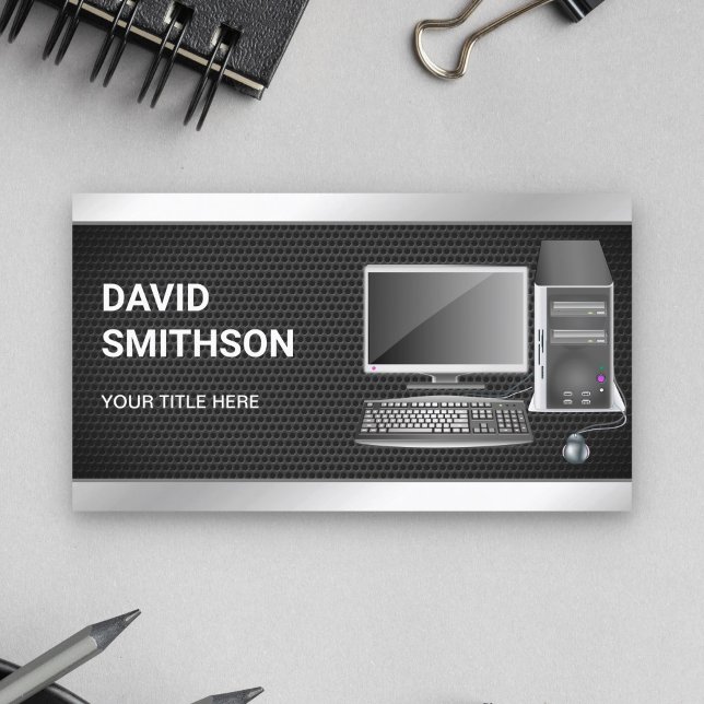 Black Mesh Desktop PC Computer Repair Technician Business Card (Creator Uploaded)