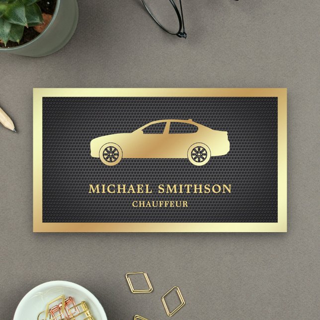 Black Mesh Gold Car Professional Chauffeur Business Card (Creator Uploaded)