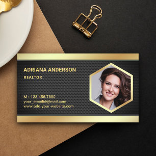 Black Mesh Gold Foil Real Estate Photo Realtor Business Card