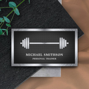Black Mesh Steel Barbell Fitness Personal Trainer Business Card