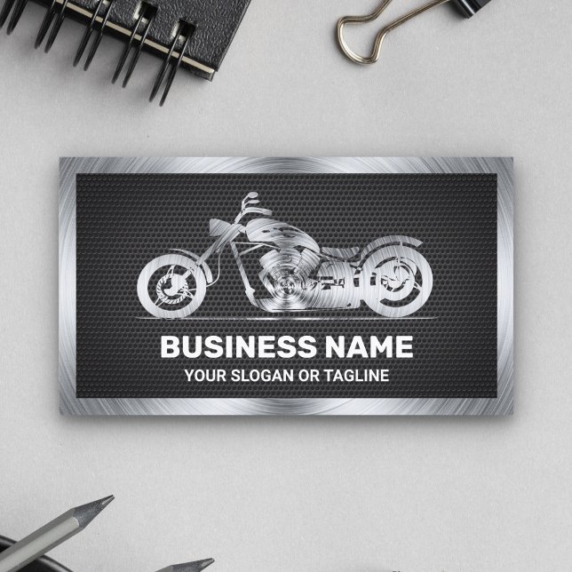 Black Mesh Steel Motorbike Motorcycle Mechanic Business Card (Creator Uploaded)