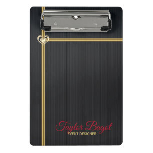 Black Metal Background Gold Stripes Mini Clipboard