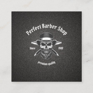 Black Metal Beard Modern Elegant Barber Salon Square Business Card