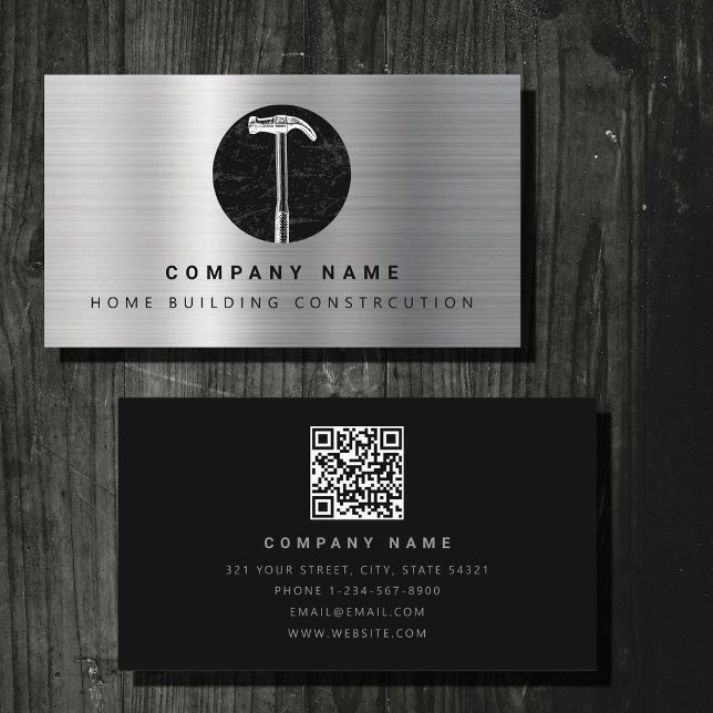 Black Metal Hammer Home Building Construction Business Card (Black Metal Hammer Home Building Construction Business Card)