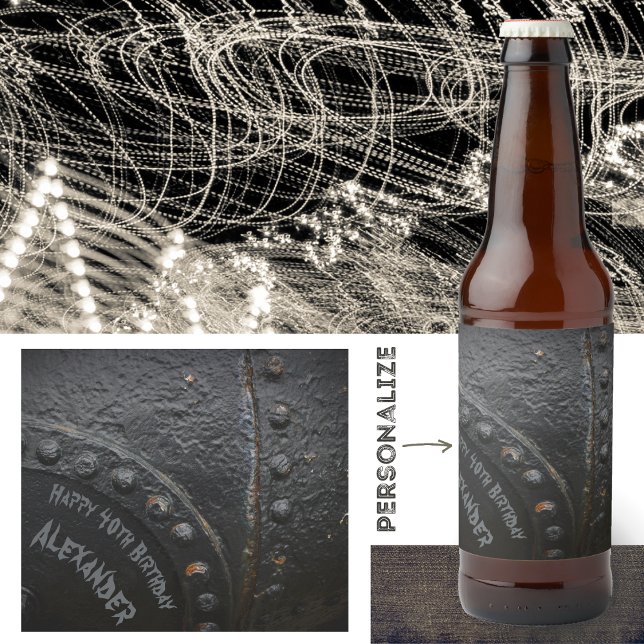Black metal industrial-style man's party  beer bottle label (Creator Uploaded)