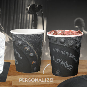 Black metal industrial-style man's party  paper cups