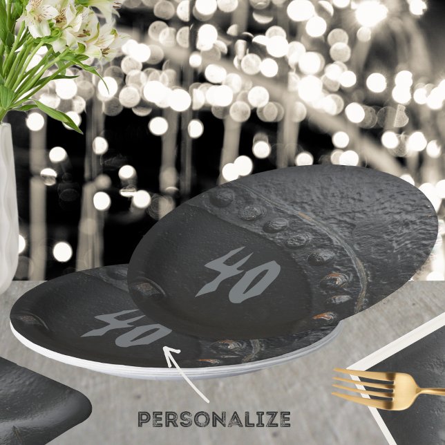 Black metal industrial-style man's party  paper plate (Creator Uploaded)