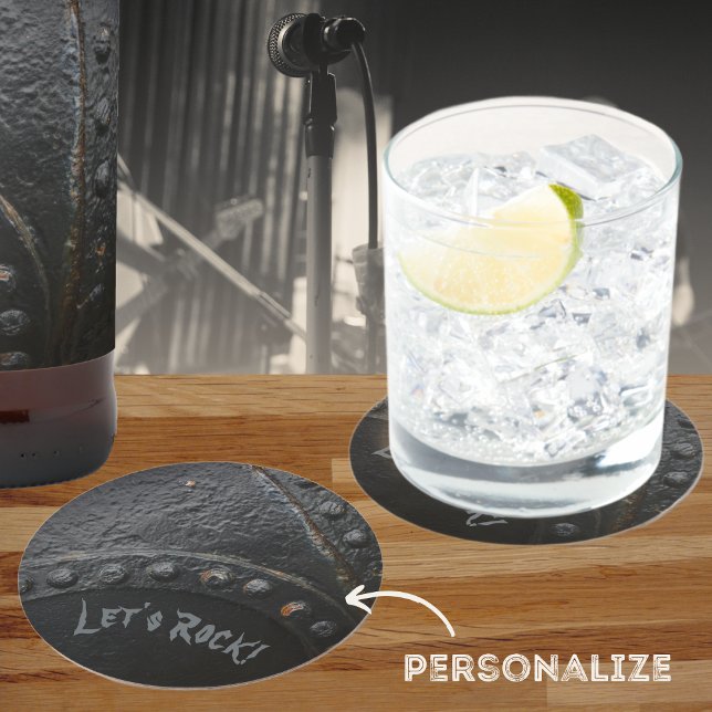 Black metal industrial-style man's party  round paper coaster (Creator Uploaded)