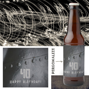 Black metal loft-style man's party beer bottle label