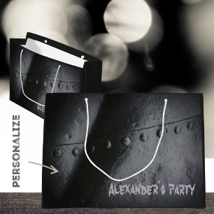 Black metal loft-style man's party large gift bag