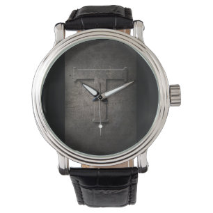 Black Metal Rustic T Monogram Watch