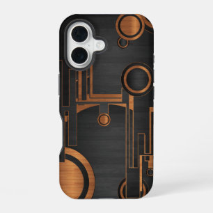black metal with wood circles iPhone 16 case