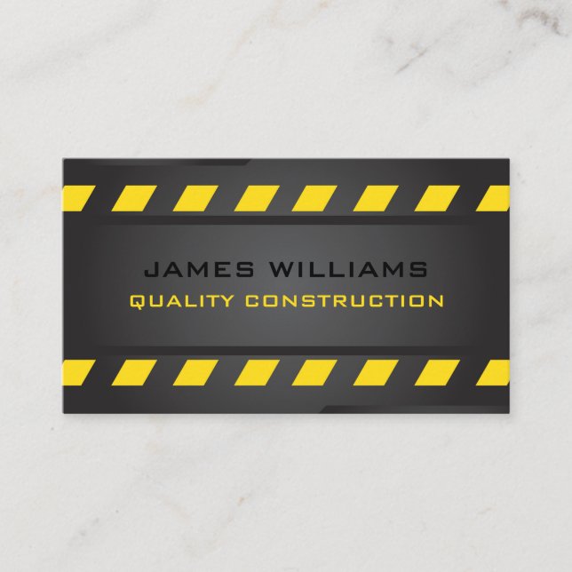 Black Metal Yellow Stripe Construction Business Card (Front)