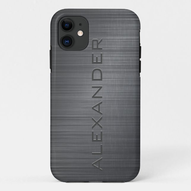 Black Metallic Brushed Aluminium Look 3-Monogram Case-Mate iPhone Case (Back)