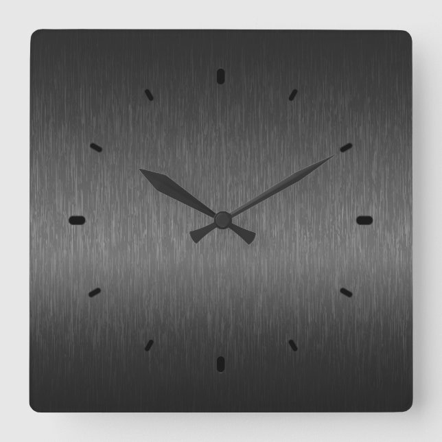 Black Metallic Design Brushed Aluminium Look Square Wall Clock (Front)