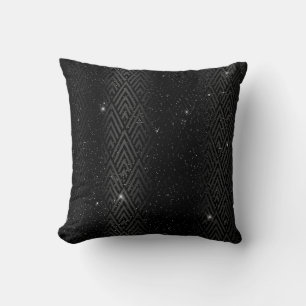 Black  Metallic Foil & Glitter Glam Art Deco Cushion