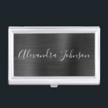 Black Metallic Foil Modern Business Business Card Holder<br><div class="desc">Black Foil Metallic Stainless Steel Minimalist Business Card Holder with white lettered script signature typography for the monogram. The Foil Metal Business Card Holders can be customised with your name. Please contact the designer for customised matching items.</div>