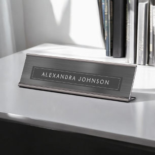 Black Metallic Foil Modern Elegant Business Desk Name Plate