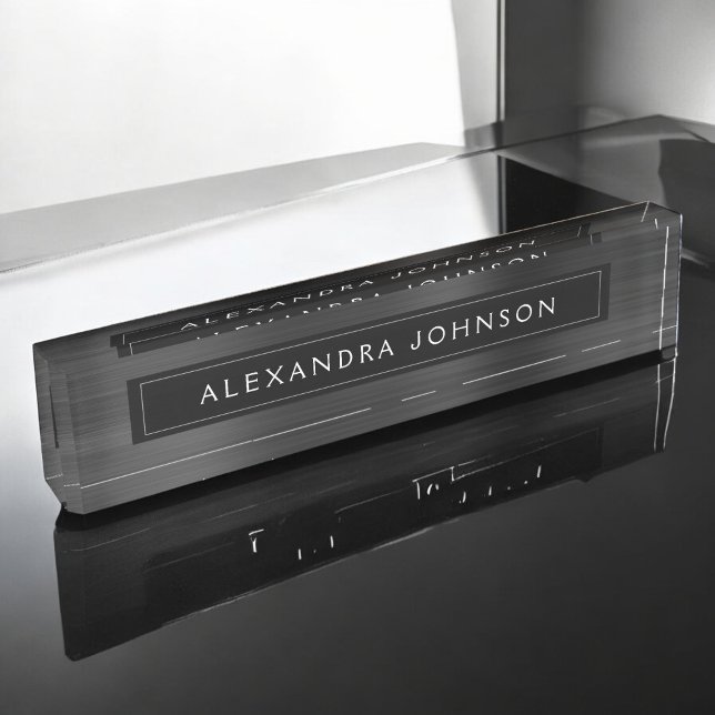 Black Metallic Foil Modern Elegant Business Nameplate (Creator Uploaded)