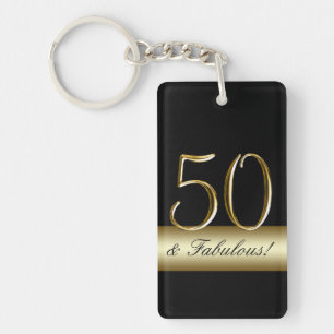 Black Metallic Gold 50th Birthday Key Ring