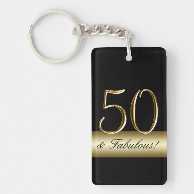 Black Metallic Gold 50th Birthday Key Ring (Front)
