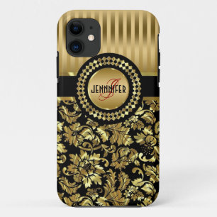 Black & Metallic Gold Vintage Damasks Monogram Case-Mate iPhone Case