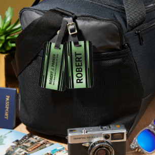 Black & Metallic Green Geometric Masculine Design Luggage Tag