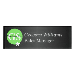 Black Metallic Look Company Logo Employee Name Tag