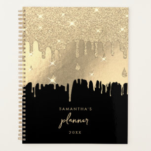 Black & Metallic Silver Foil Glitter Drips Script Planner