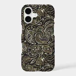 Black & Metallic Silver With Gold Floral Paisley