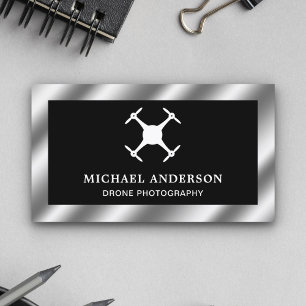 Black Metallic Steel Modern Drone Photography Business Card