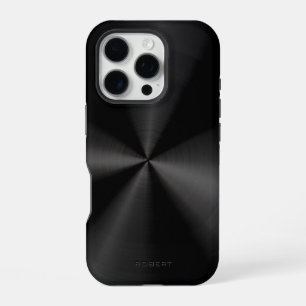 Black Metallic Texture Stainless Steel Look iPhone 16 Pro Case