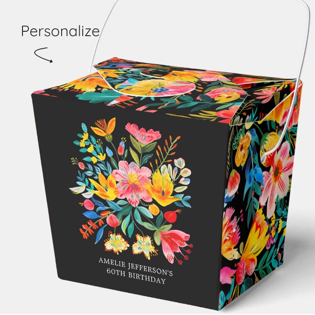 Black Mexican Bright Floral Fiesta Birthday Favour Box (Creator Uploaded)