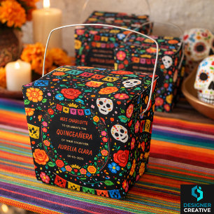 Black Mexican Fiesta Floral Gold Tiara Quinceañera Favour Box