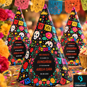 Black Mexican Fiesta Floral Gold Tiara Quinceañera Party Hat