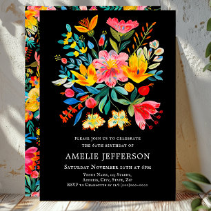 Black Mexican Fiesta Floral Theme Birthday  Invitation