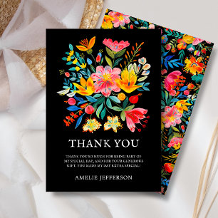 Black Mexican Fiesta Floral Theme Thank You Card