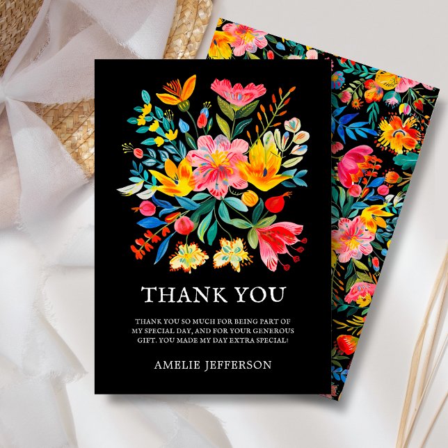 Black Mexican Fiesta Floral Theme  Thank You Card (Creator Uploaded)