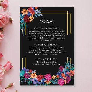 Black Mexican Fiesta Floral Wedding Details Enclosure Card