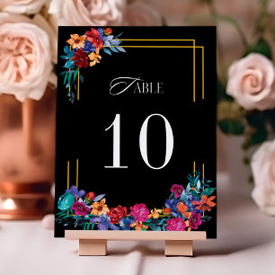 Black Mexican Fiesta Floral Wedding Table Number