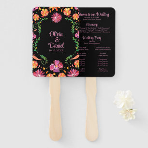 Black Mexican Floral Fiesta Wedding Program Hand Fan